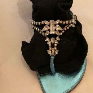 Giuseppe Zanotti sandals 9 icy blue and crystals open back kitten metallic heel